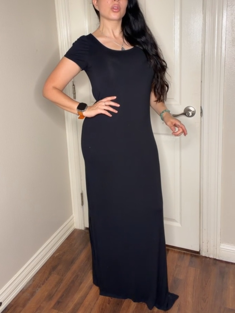 White House Black Market Black Short-Sleeve Maxi Dress